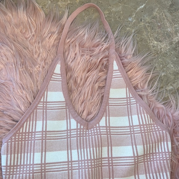 SHEIN Plaid Halter Pink Mini Sweater Dress - Picture 3 of 5